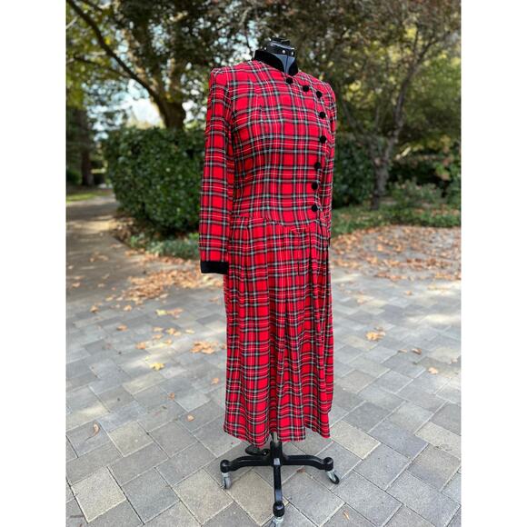 Vintage 90s Red Plaid Tartan Dress Christmas Holiday Party Grunge Preppy Punk - Picture 4 of 10